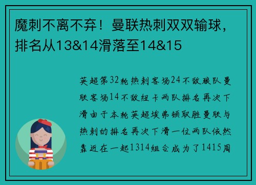 魔刺不离不弃！曼联热刺双双输球，排名从13&14滑落至14&15